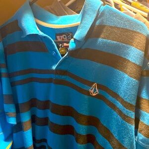 Blue and brown horizontal striped Volcom polo size L